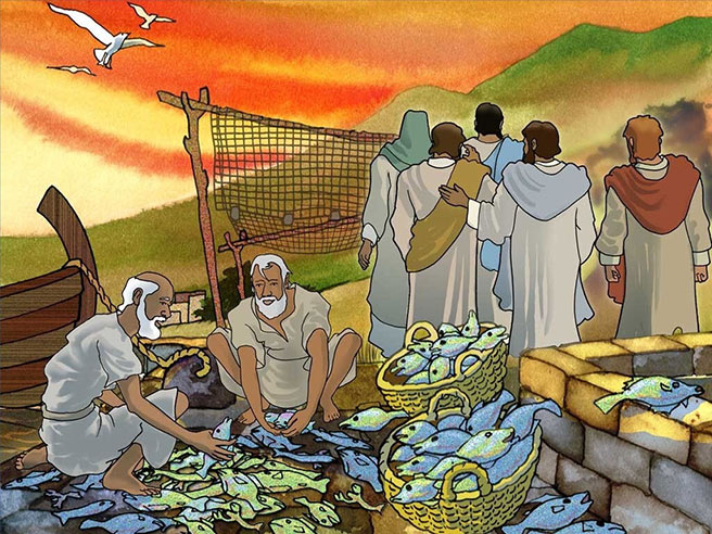 Jesus with His fishermen-disciples